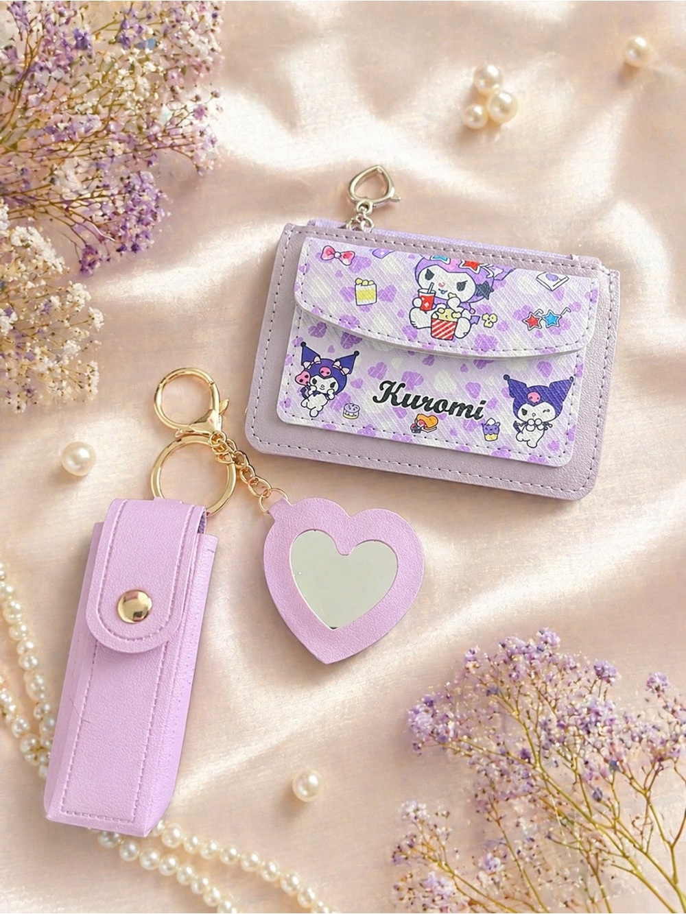 Lavender Kuromi Card Holder Keychain Set